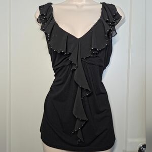 White House Black Market Black Ruffle-Front Sleeveless Dress